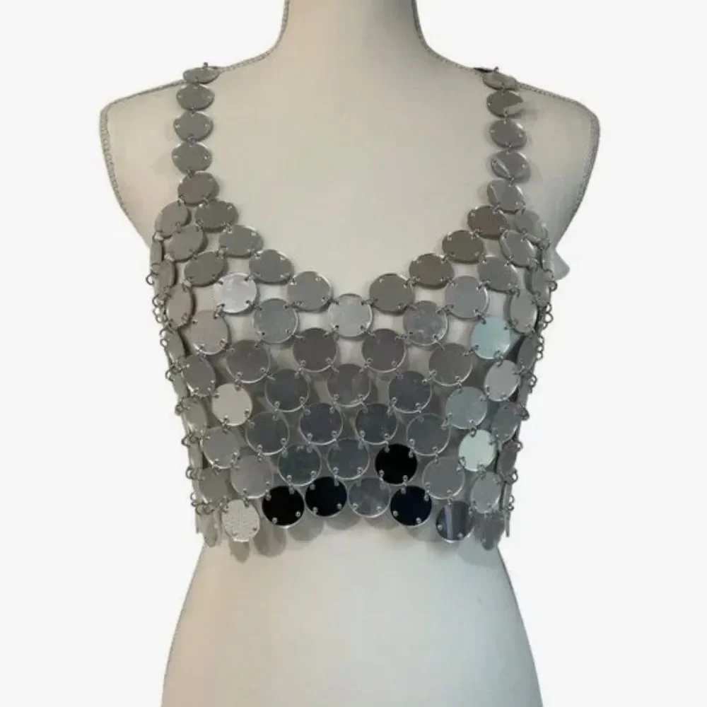 Revolve 8 Other Reasons Silver Disc Mirror Lightweight Cropped Top(One Size)